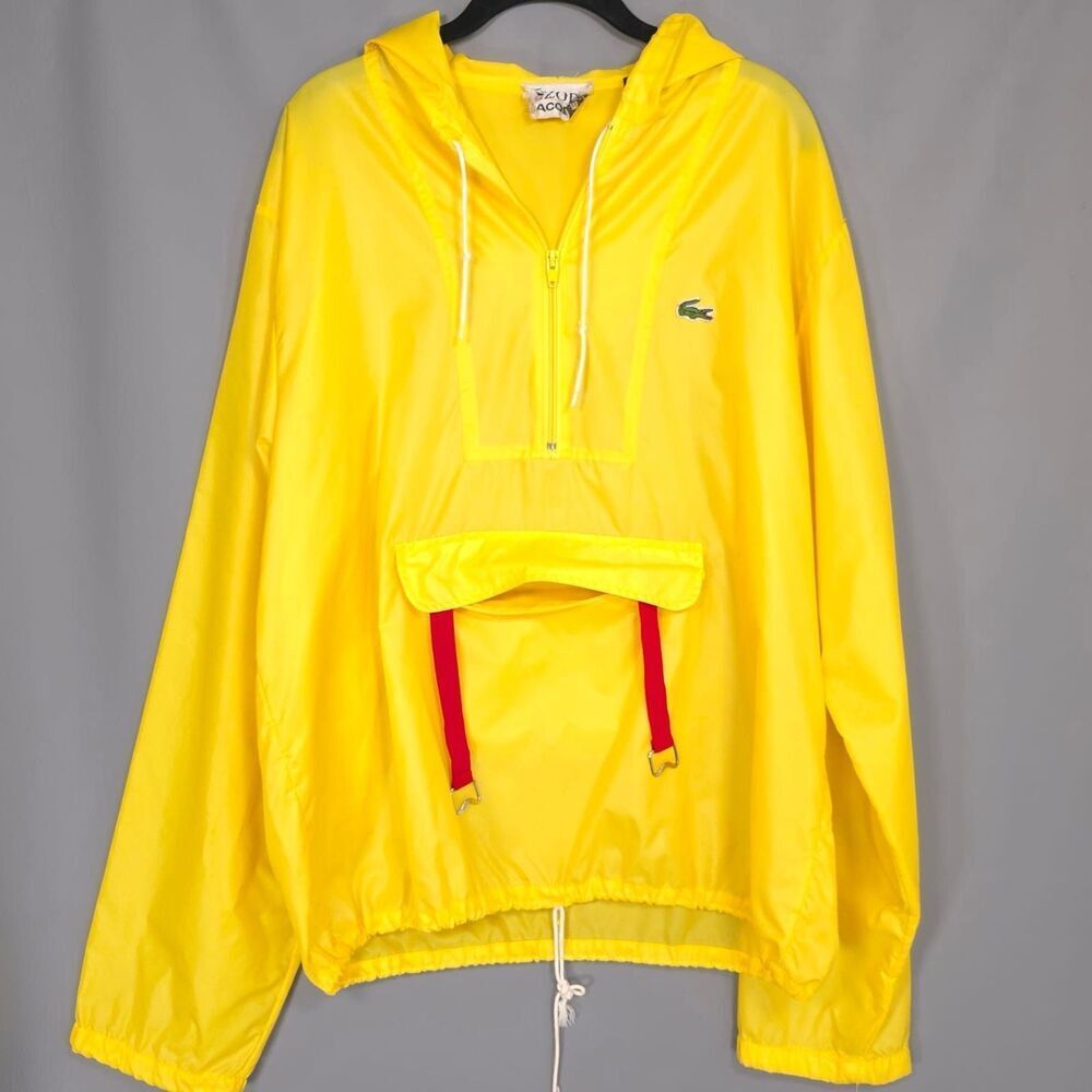 IZOD LACOSTE Vintage Jacket Men’s LARGE Yellow Hooded Windbreaker‎ Anorak 80s
